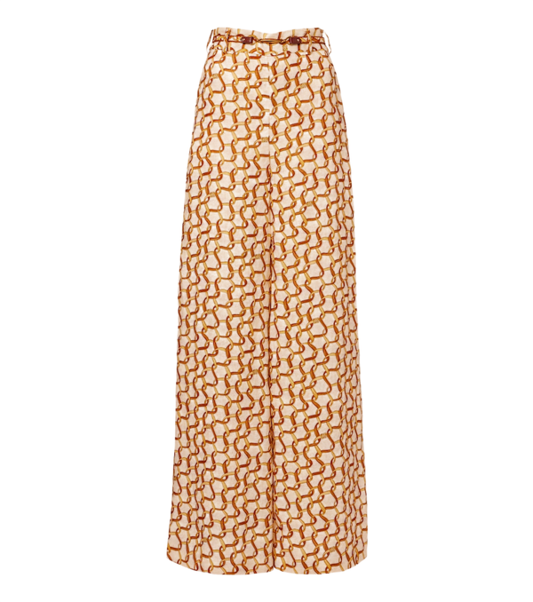 Pantalones anchos de lino estampado con cinturón de Zimmermann
