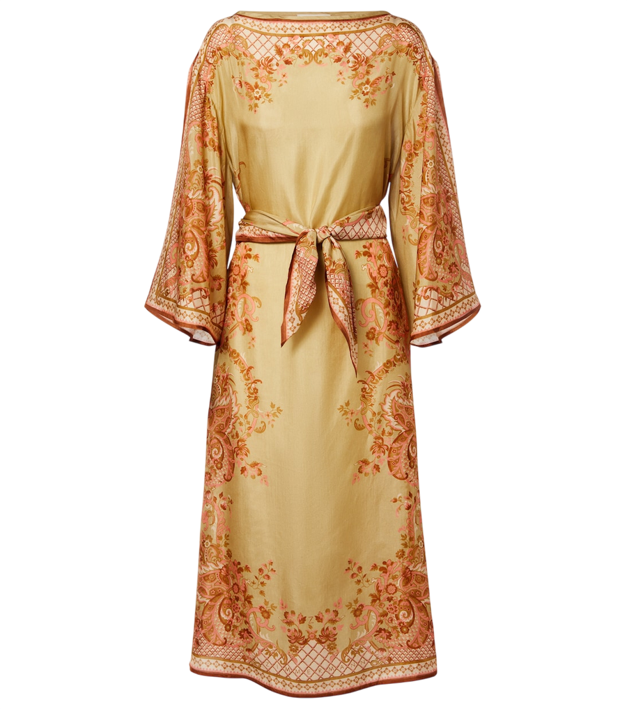 Zimmermann Belted printed silk midi dress