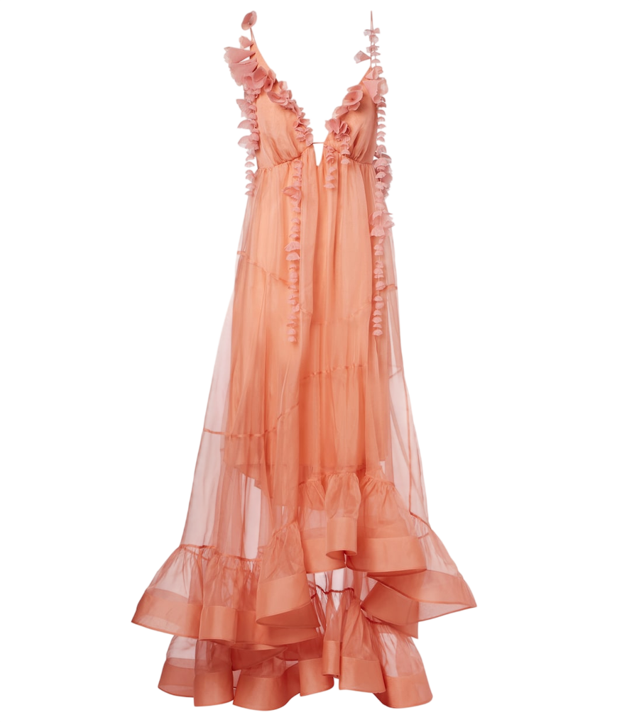 Vestido largo de seda con aplicaciones florales Como de Zimmermann