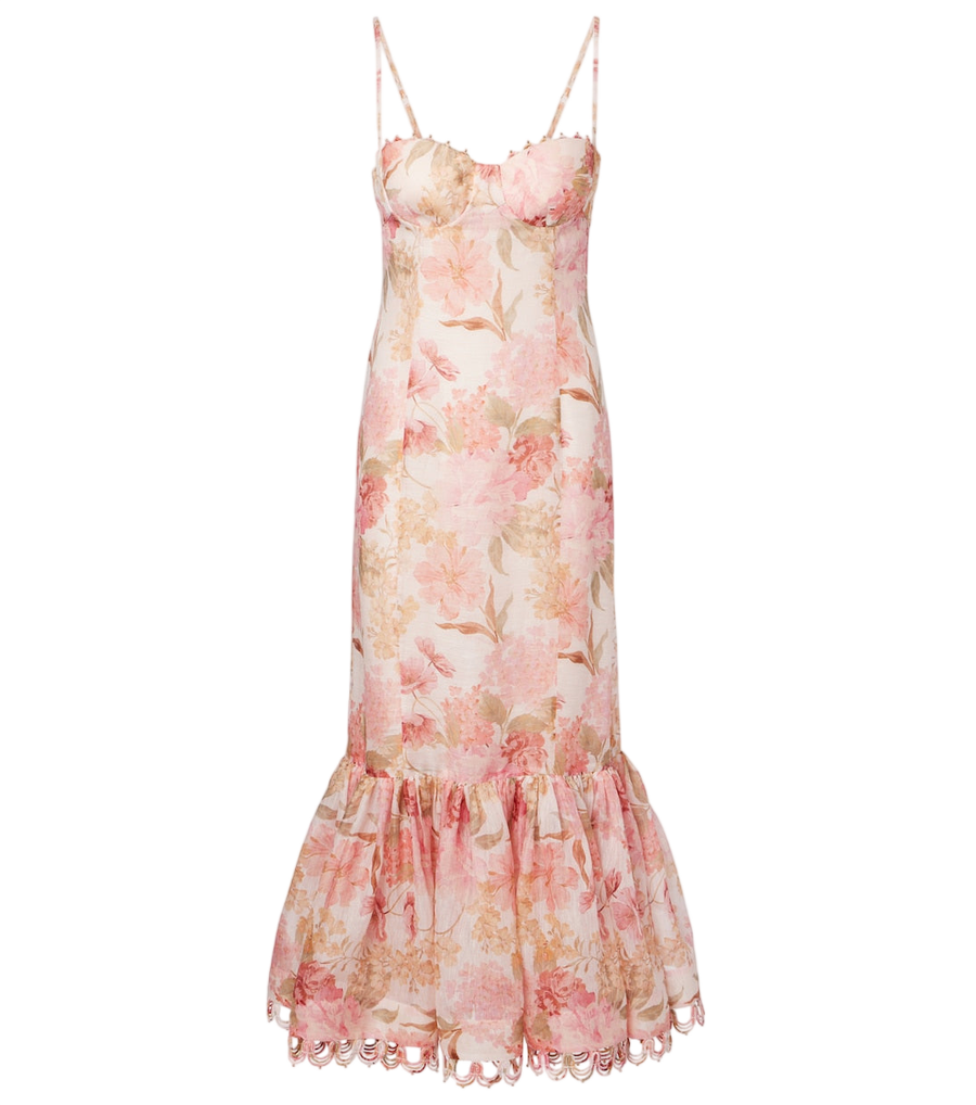 Vestido midi de lino y seda con estampado floral Como de Zimmermann