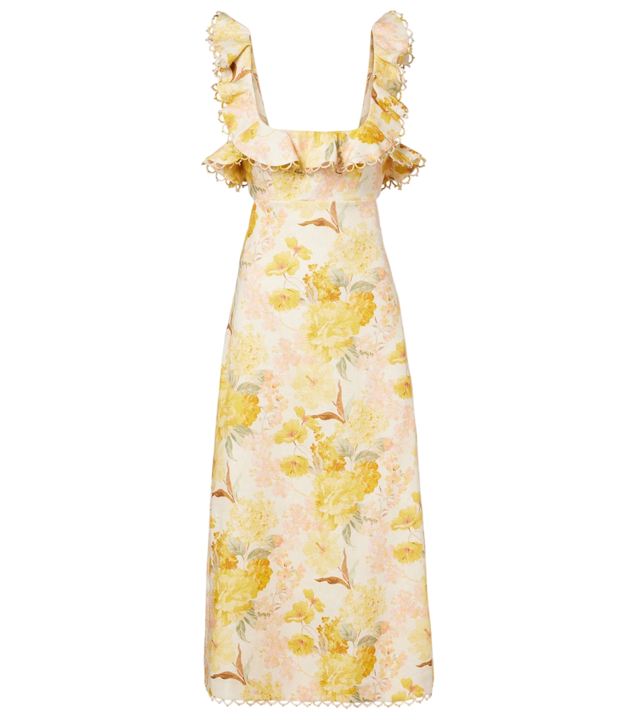 Zimmermann Como floral ruffled linen midi dress