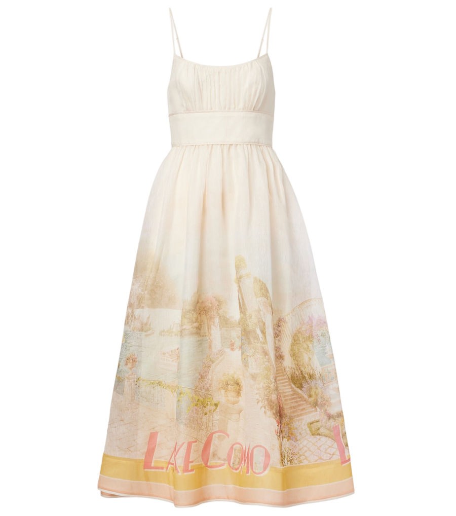 Vestido midi estampado de lino y seda Como de Zimmermann