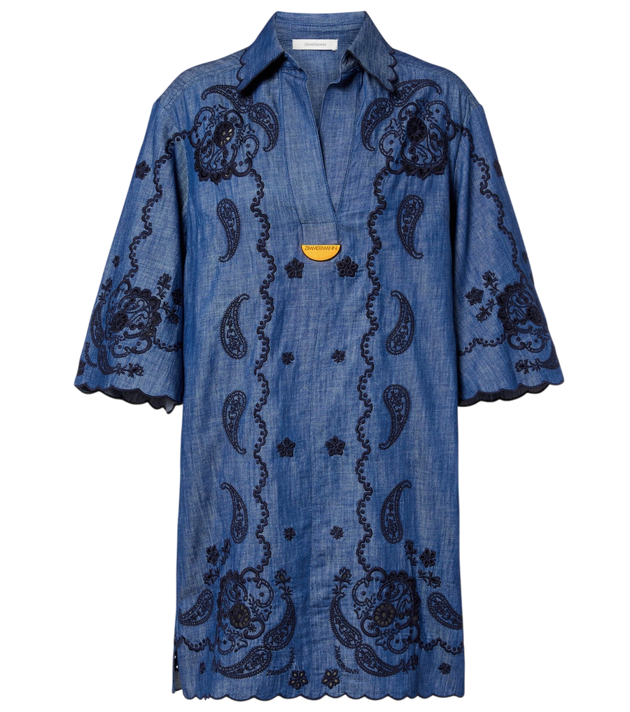Zimmermann Embroidered cotton chambray minidress