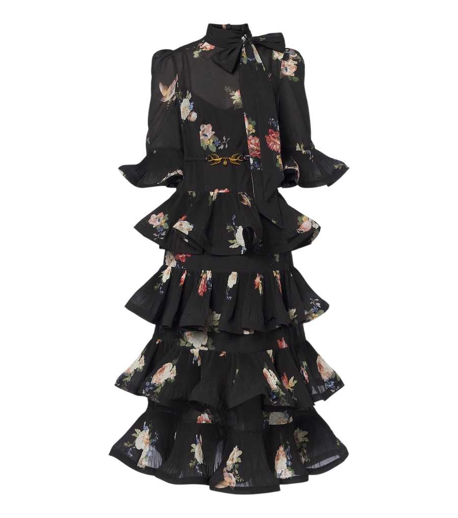 Robe midi plissée à volants et motif floral Zimmermann