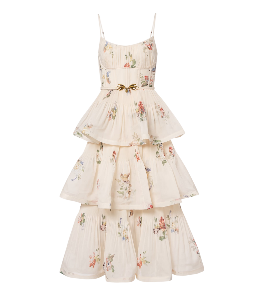 Vestido bustier escalonado con estampado floral de Zimmermann