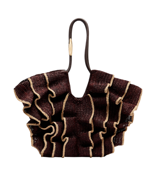 Zimmermann Goldentime Medium ruffled raffia tote bag