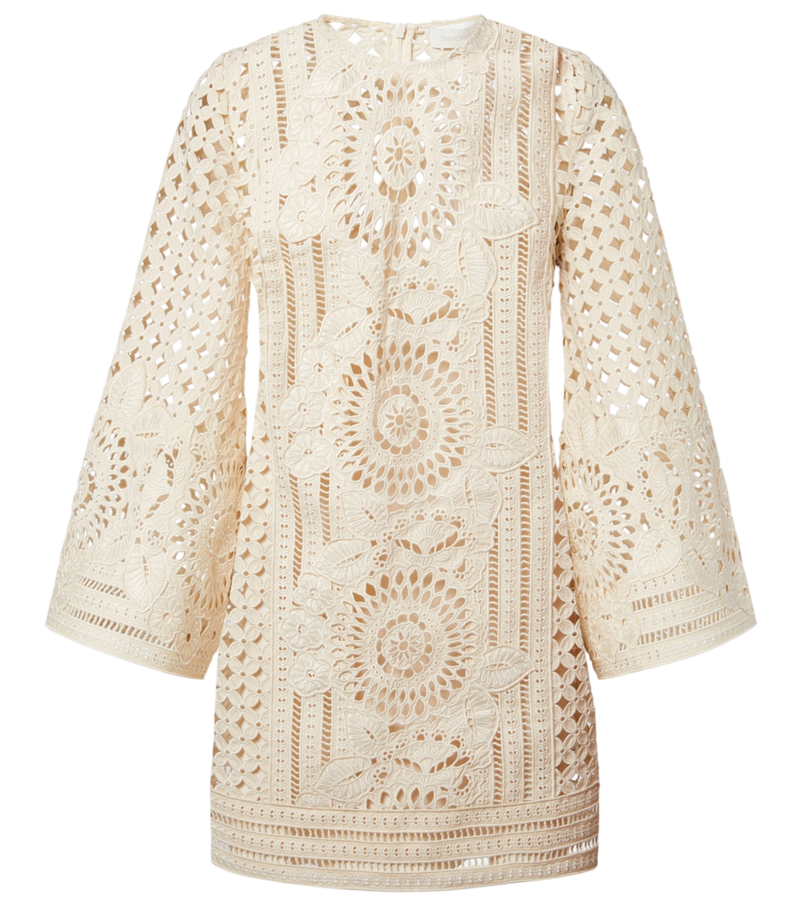 Minivestido Zimmermann Indra de algodón con bordado inglés