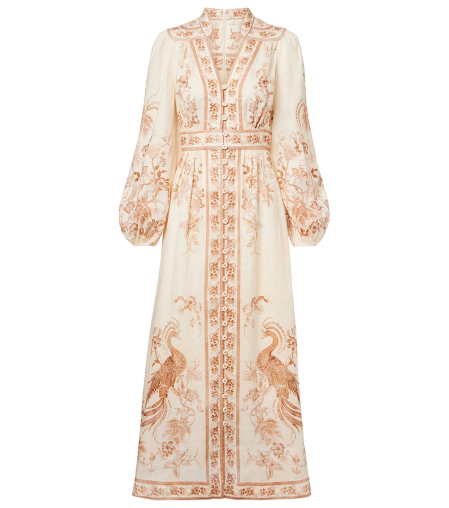 Zimmermann Vestido midi Indra floral de linho