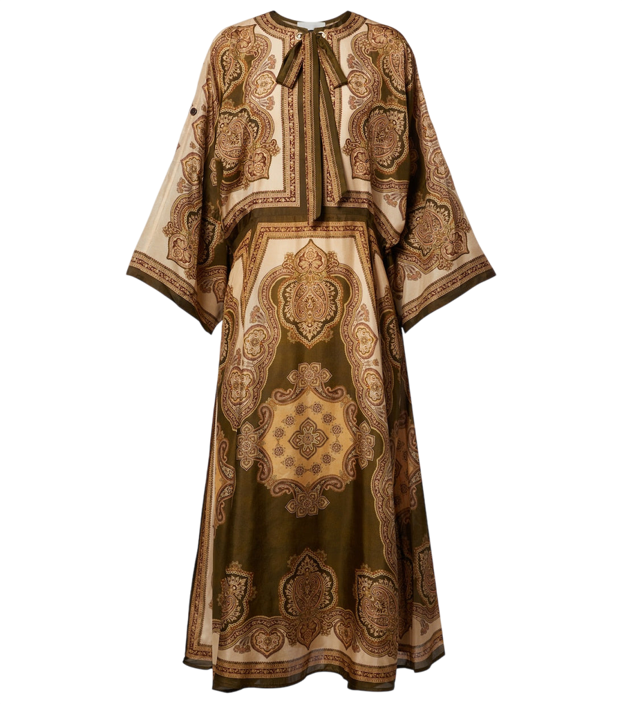 Vestido midi de seda con estampado paisley Mahon de Zimmermann