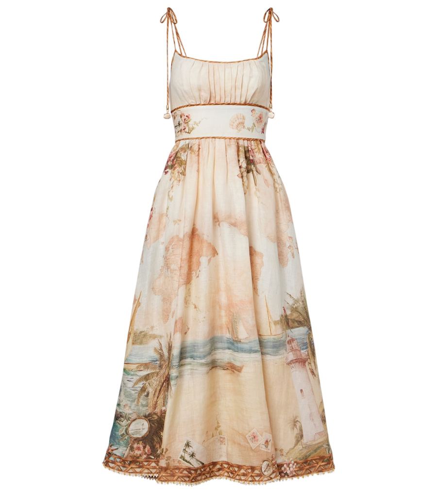 Vestido midi de lino estampado Mahon de Zimmermann