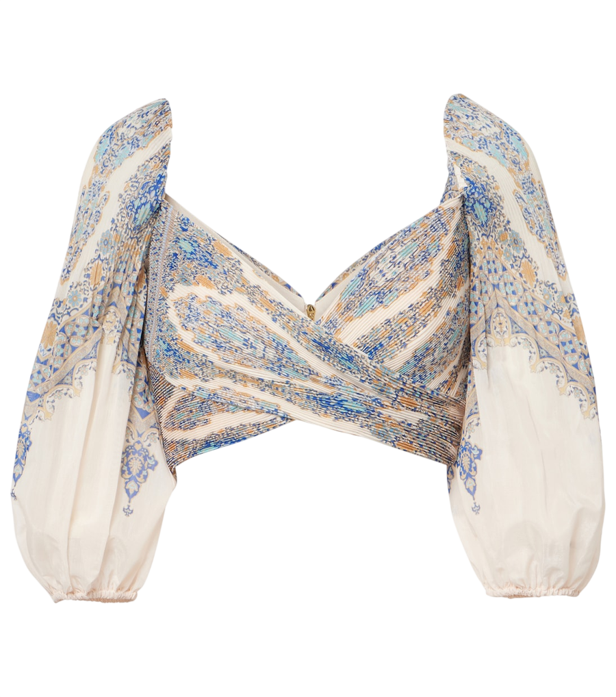 Top corto con mangas abullonadas y estampado paisley de Zimmermann