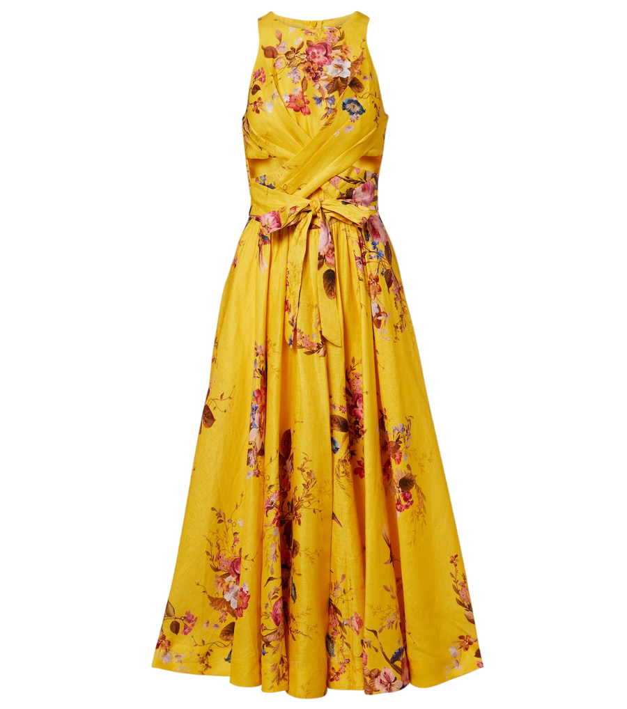 Zimmermann Abito midi Patience in lino a fiori con aperture