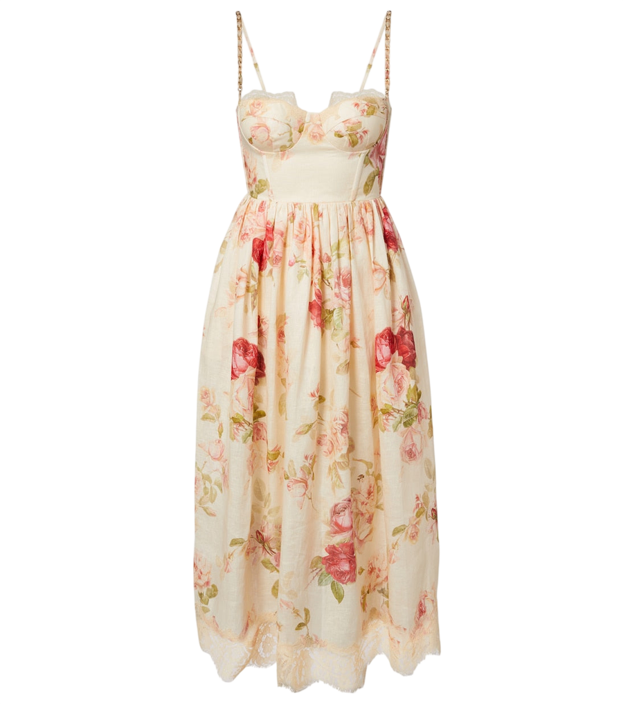 Vestido bustier Zimmermann Roselight em linho floral