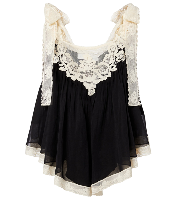 Zimmermann Blusa Roselight em algodão e seda com acabamento em renda