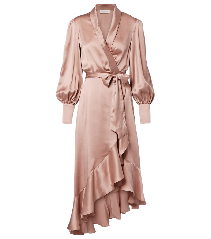 Zimmermann Ruffled silk satin wrap dress