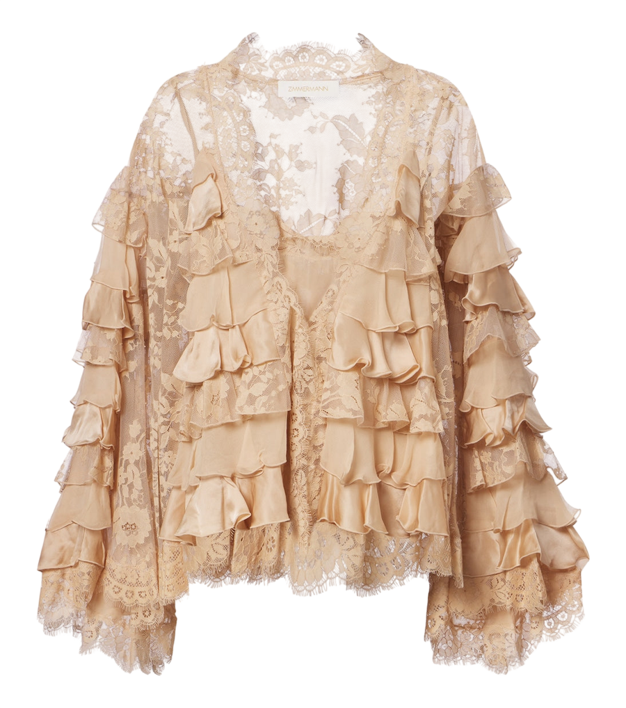 Zimmermann Valiant lace-trimmed ruffled silk blouse