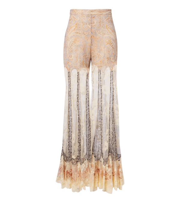 Pantalones acampanados de seda y encaje con paneles Valiant de Zimmermann