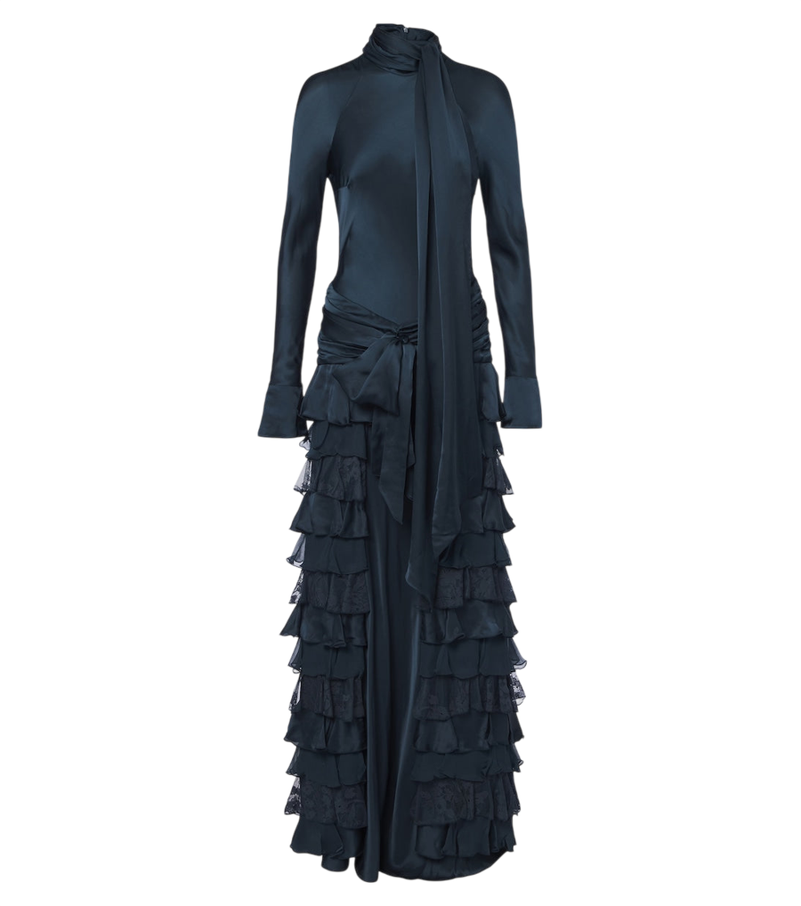 Vestido Zimmermann Valiant de satén de seda con volantes y gasa