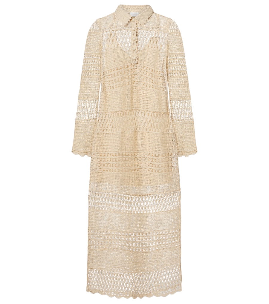 Robe midi en mélange de coton crocheté Wanderlust Zimmermann