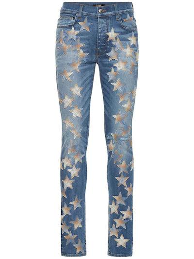 AMIRI CHEMIST DENIM JEANS W/ LEATHER STARS