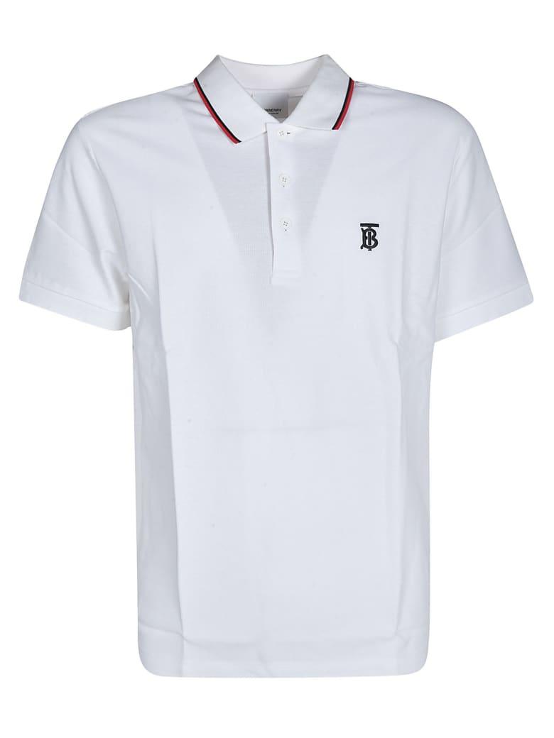 Men BURBERRY Polo Shirt with Red and Navy collar detail and Burberry logo