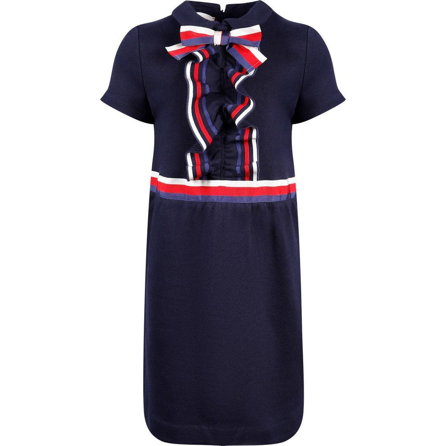 Vestido Niña GUCCI Lazo &amp; Volante Tricolor en Marino