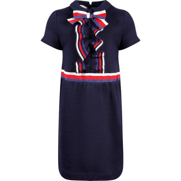 Vestido Niña GUCCI Lazo &amp; Volante Tricolor en Marino