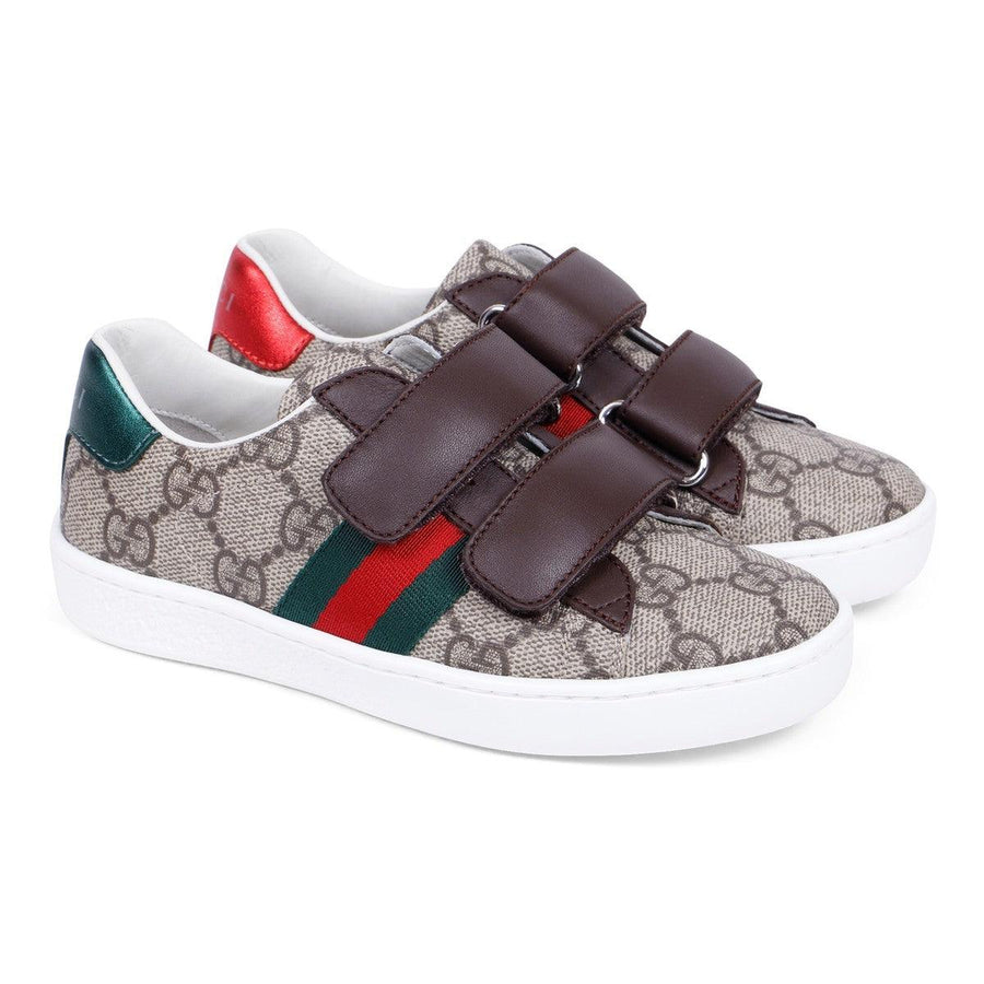 Boy & Girl GUCCI GG Velcro Sneakers in Brown
