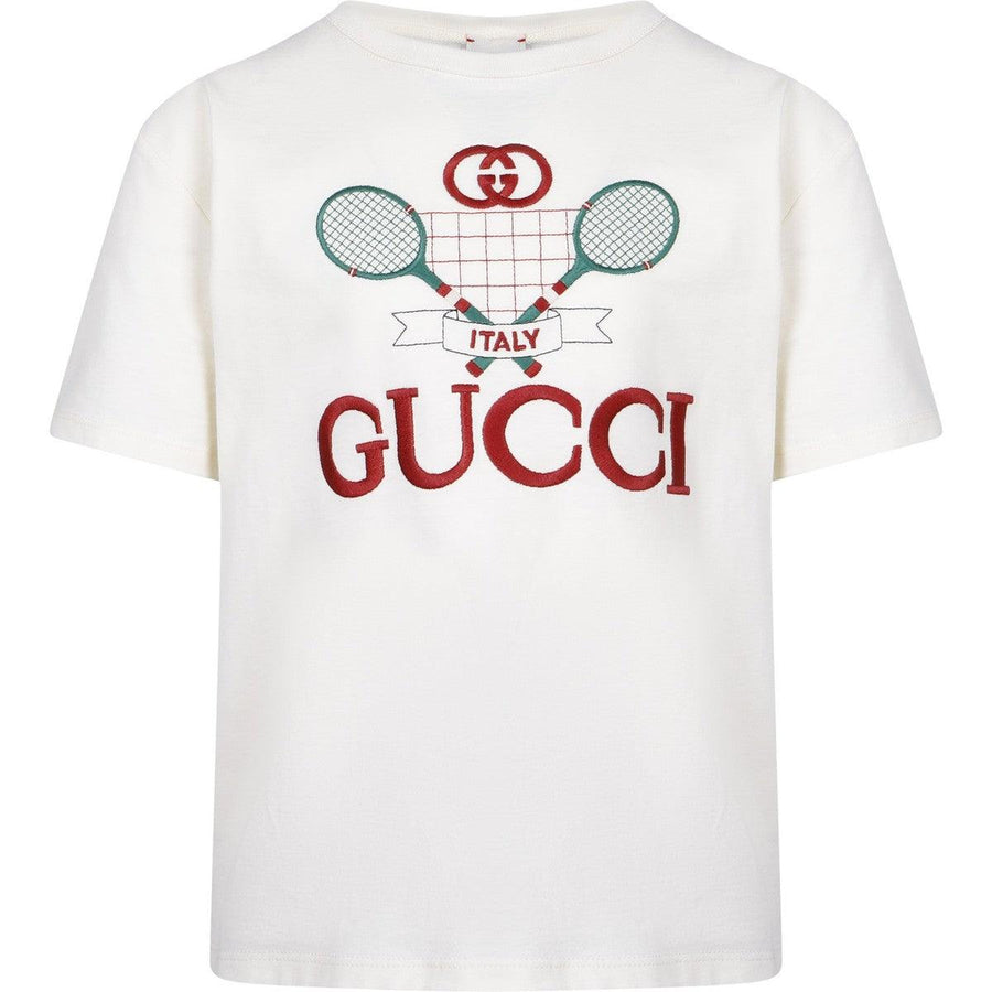Boy & Girl GUCCI GG Tennis Logo T-Shirt in White