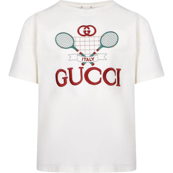 Camiseta con logo de tenis GUCCI GG para niño y niña en blanco
