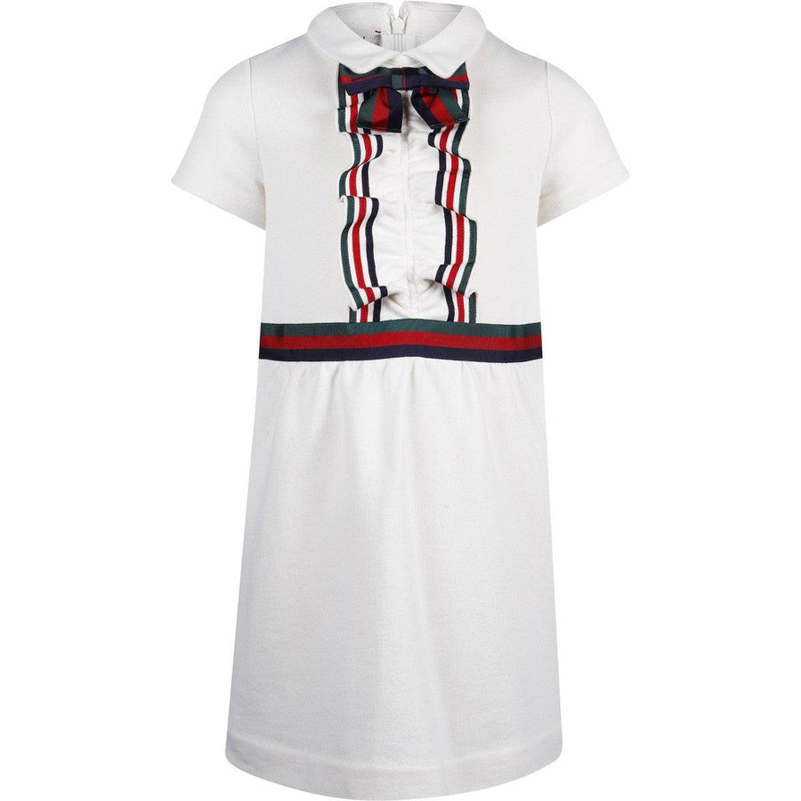 Vestido Niña GUCCI Lazo &amp; Volante Tricolor en Blanco