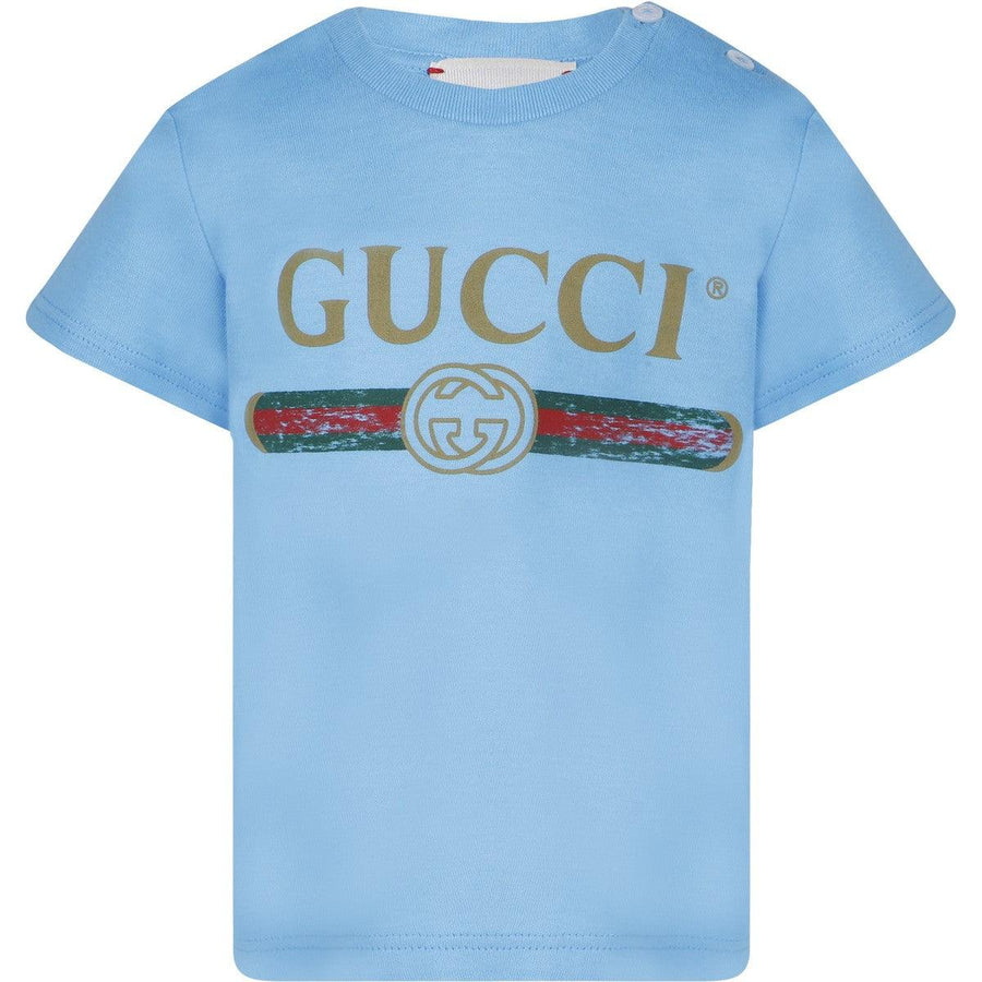Boy & Girl GUCCI Retro Logo T-Shirt in Blue