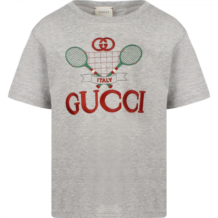 Boy & Girl GUCCI GG Tennis Logo T-Shirt in Grey