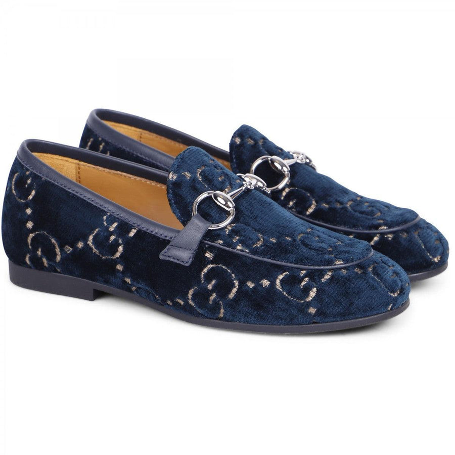 Mocassins GUCCI en velours bleu GG pour garçon