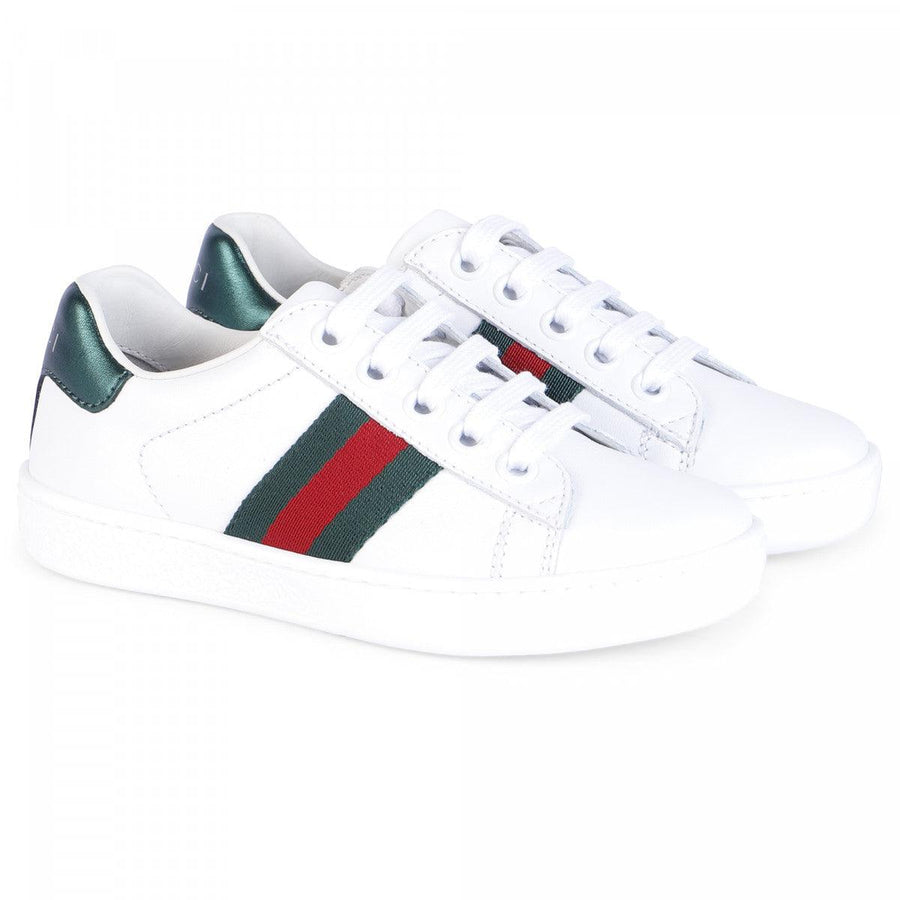 Boy & Girl GUCCI Leather Ace Sneakers in White