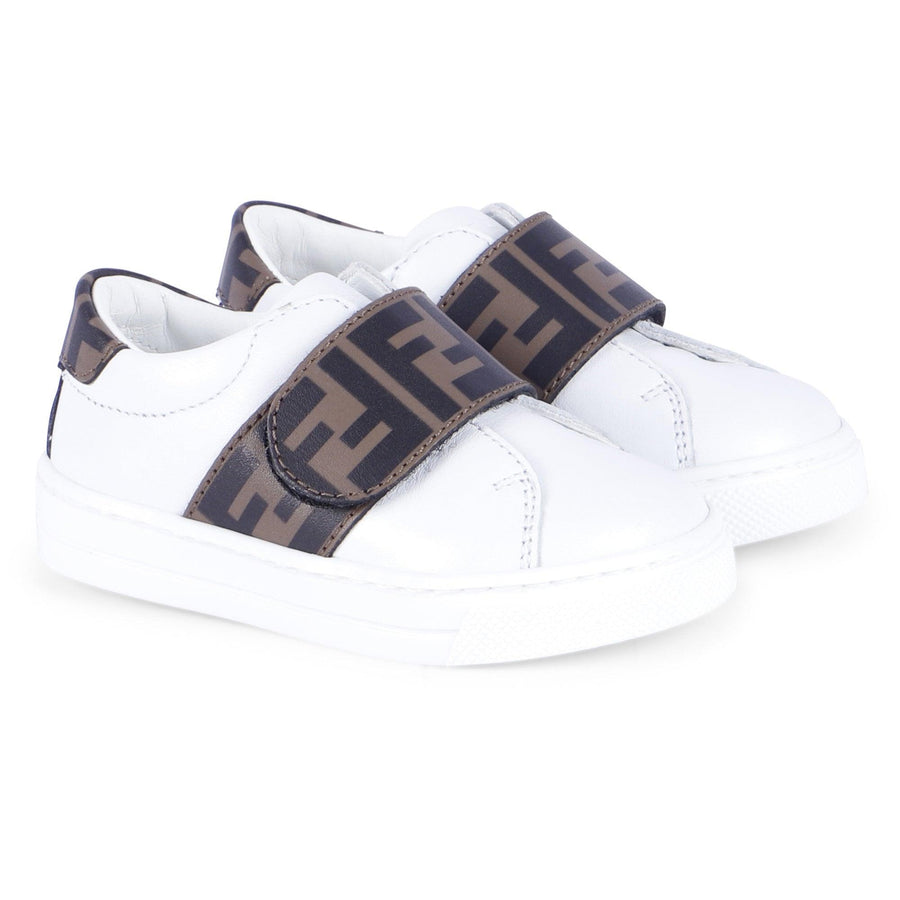 Boy & Girl FENDI Velcro "FF" Sneakers in White