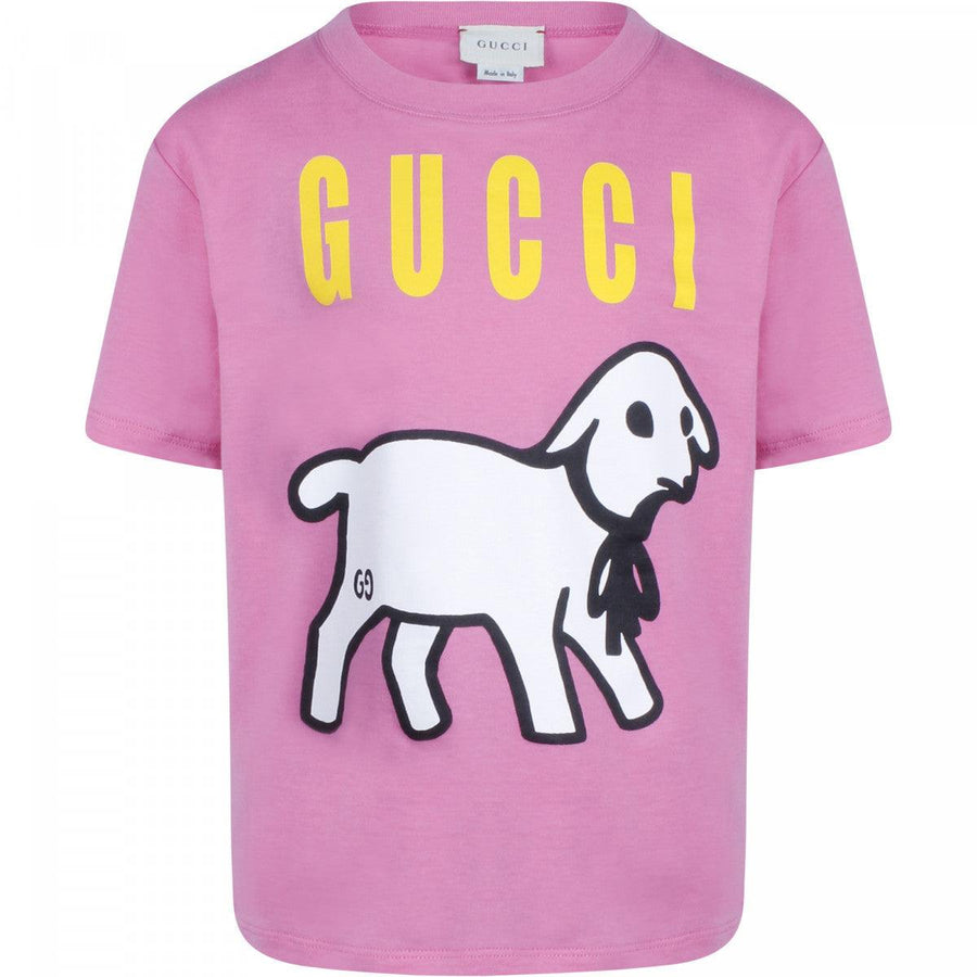 Camiseta Niña GUCCI Cordero &amp; Logo en Rosa