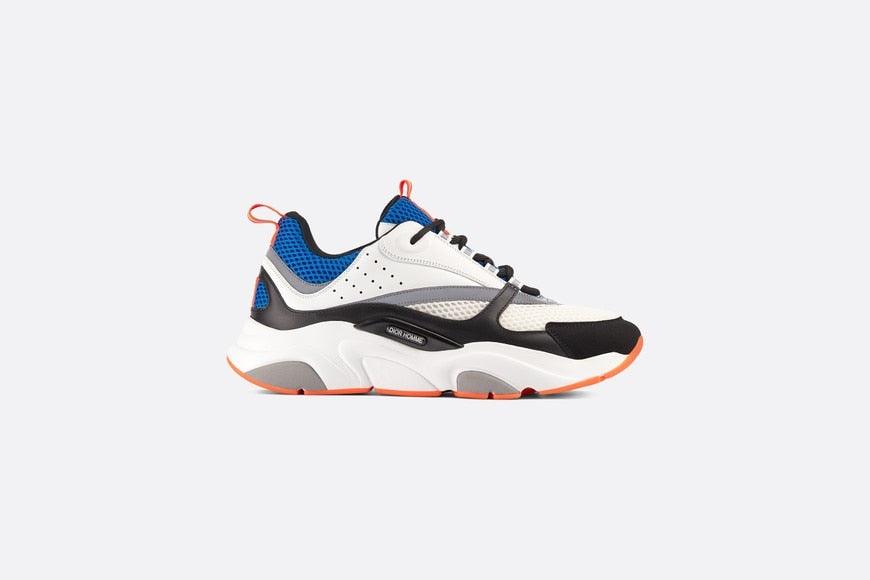 SNEAKER DIOR "B22" HOMBRE DE PUNTO TÉCNICO AZUL Y PIEL DE BECERRO NEGRA, GRIS Y BLANCO