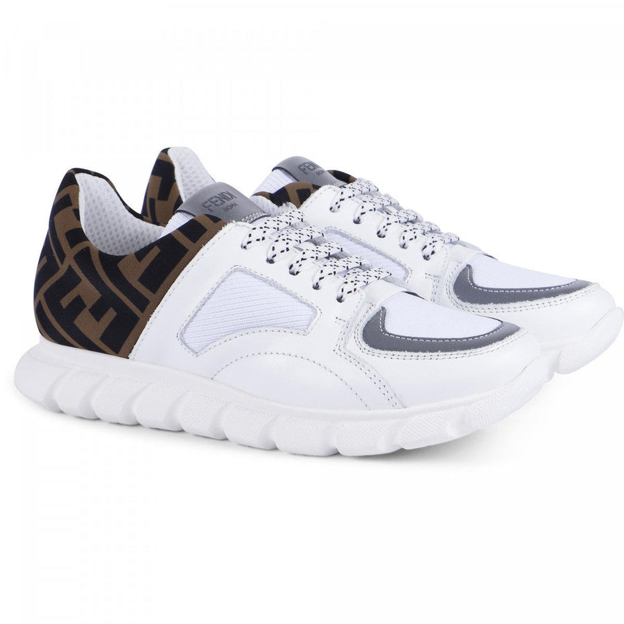 Boy & Girl FENDI FF Print Heel Sneakers in White
