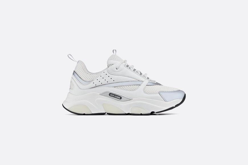 SNEAKER DIOR "B22" HOMBRE DE PUNTO TÉCNICO BLANCO, PIEL DE BECERRO BLANCA Y PLATA