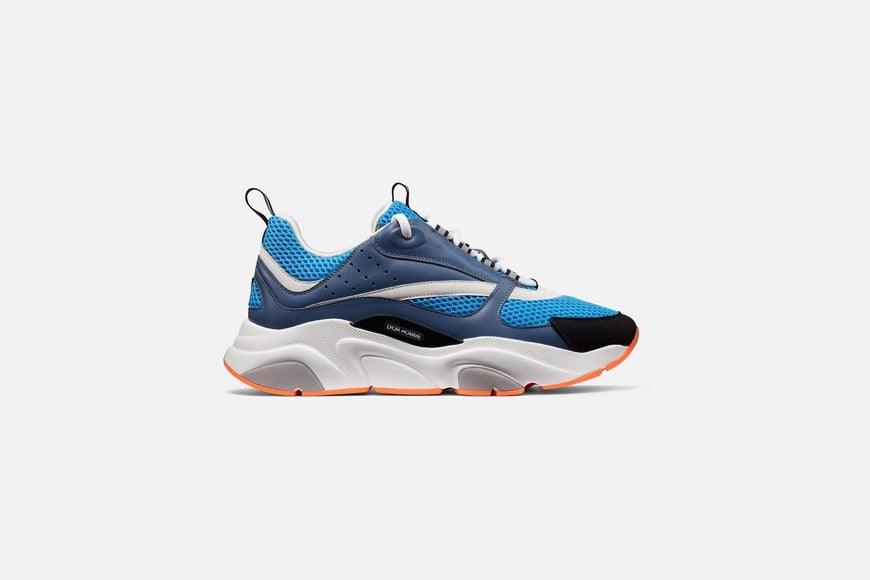 MEN DIOR "B22" SNEAKER IN BLUE TECHNICAL KNIT AND BLUE AND WHITE CALFSKIN