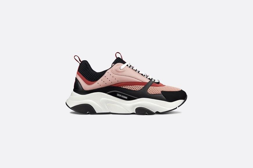 MEN DIOR "B22" SNEAKER IN BLACK AND PINK TECHNICAL KNIT AND CALFSKIN