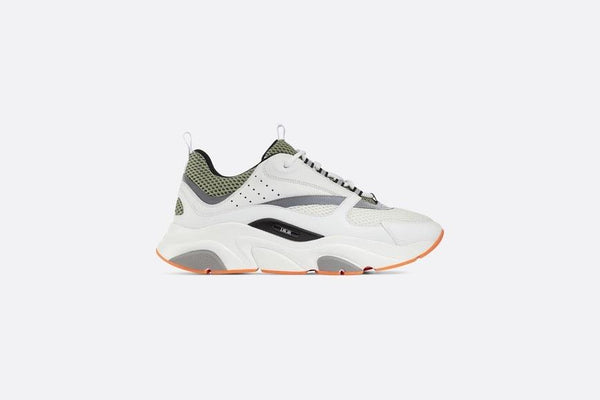 SNEAKER DIOR B22 HOMBRE DE PUNTO TÉCNICO BLANCO Y CAQUI CON PIEL DE BECERRO BLANCA Y GRIS