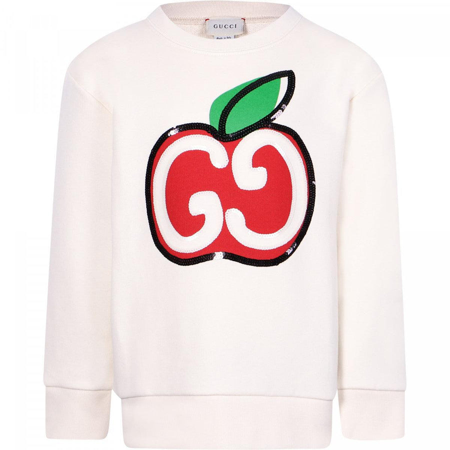 Girl GUCCI Sequin Logo Sweatshirt in Ivory White