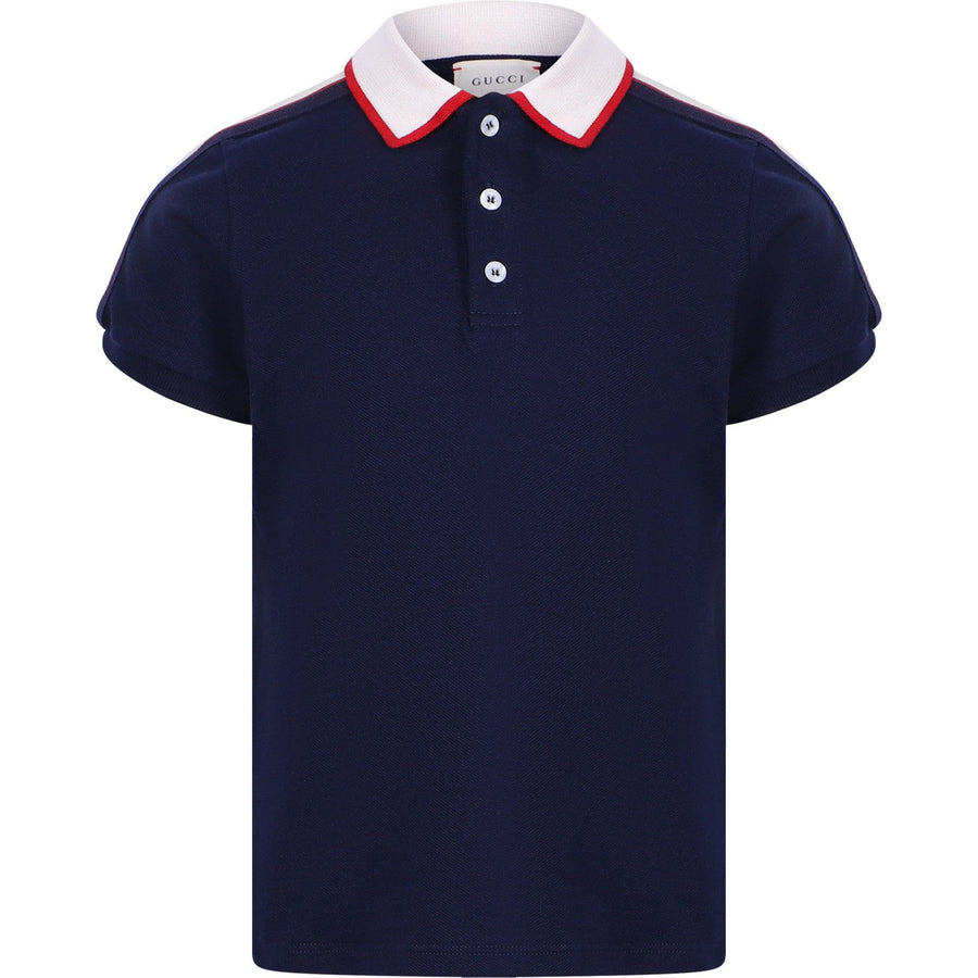 Boy GUCCI Polo Shirt in Navy Blue with Color Detail