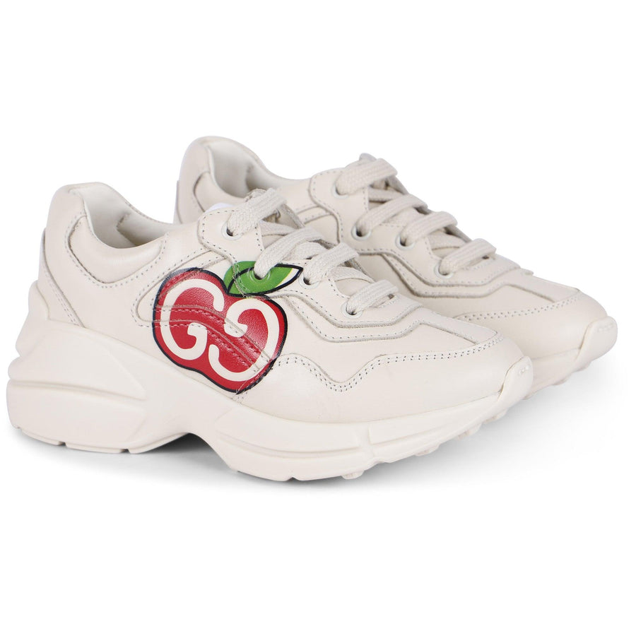 Girl GUCCI Red Apple Logo Sneakers in White