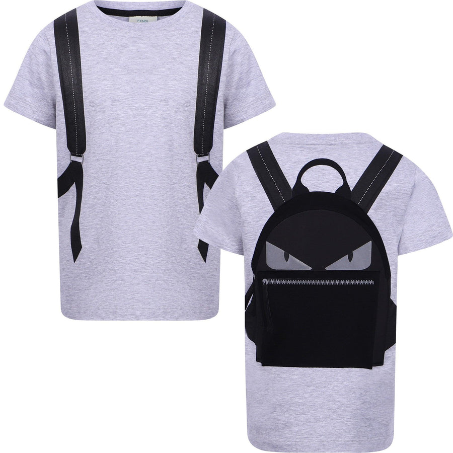 Boy FENDI Monster Backpack T-Shirt in Grey