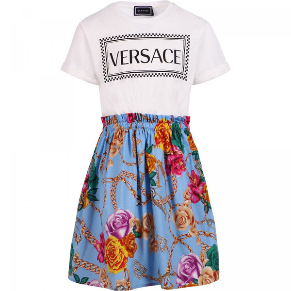 Vestido Niña YOUNG VERSACE Estampado Monogramas en Azul
