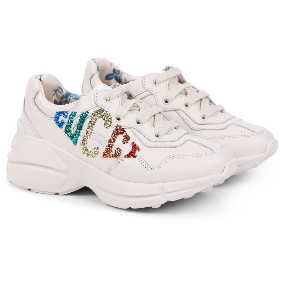 Girl GUCCI Rainbow Logo Sneakers in White