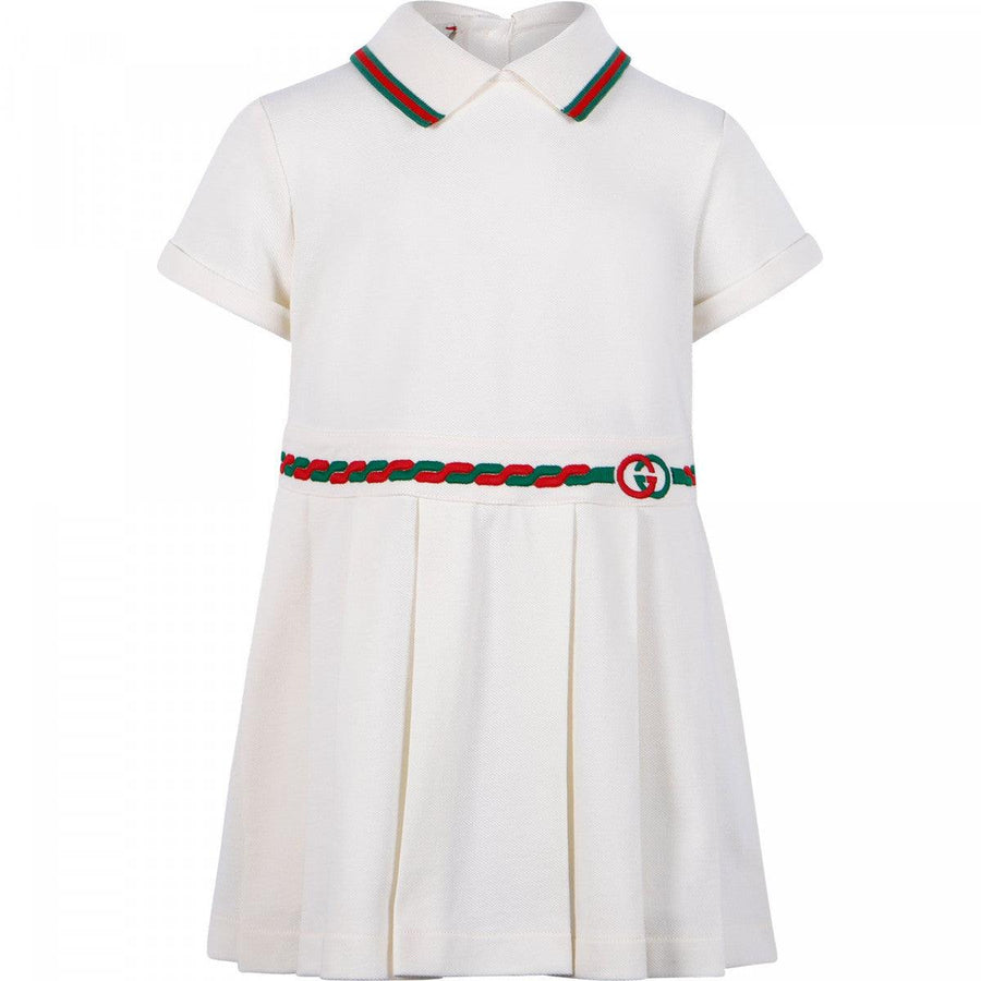 Girl GUCCI Logo Dress in Ivory White
